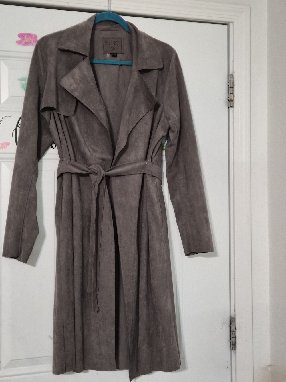 Blank NYC Gray Suede-Look Belted Trench Coat